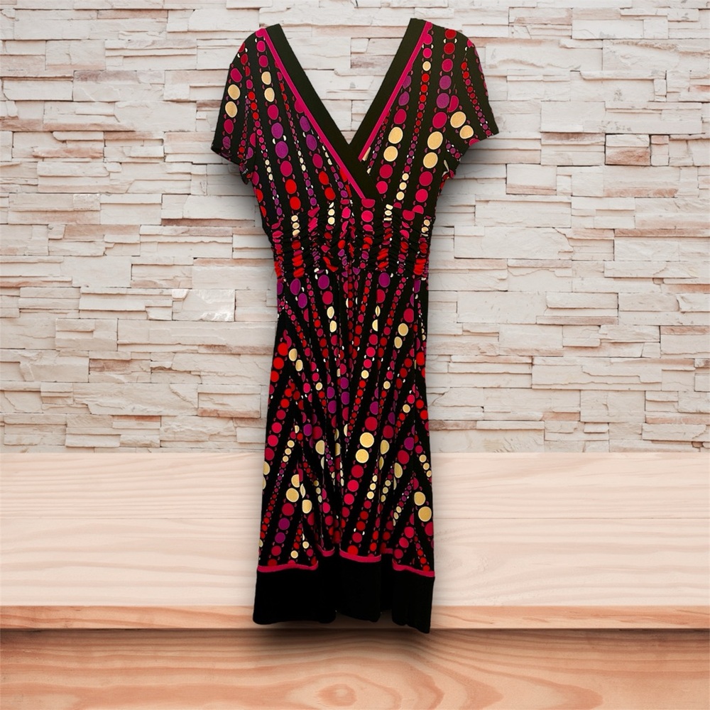 Studio One Black Midi Dress with Pink, Red & Gold Dot Pattern - Picture 2 of 2